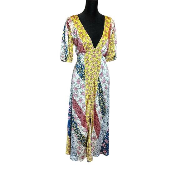 ASOS Floral Patchwork Midi Dress Button Satin Cottagecore Coquette Romantic 6 - Picture 7 of 16